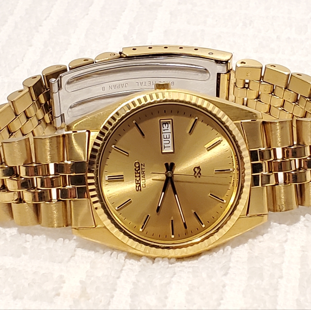 Vintage Seiko SQ Day Date Men's Gold Tone Quartz Watch Stainless Steel One Jewel - Picture 5 of 12